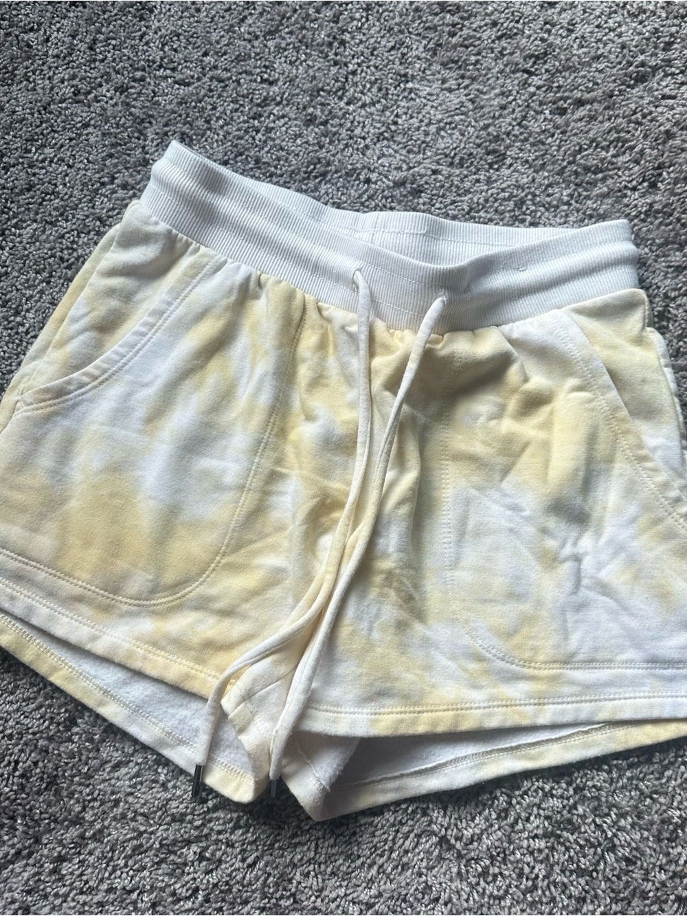 stars above Pale Yellow and White Tie-Dye High Waist Lounge Shorts